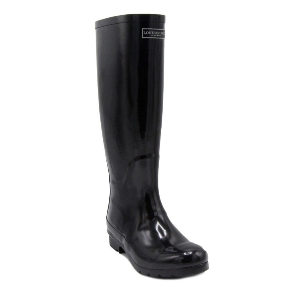 London Fog Thames Shiny Black Tall Rain Boots Womens 8M LLF004 Waterproof Rubber